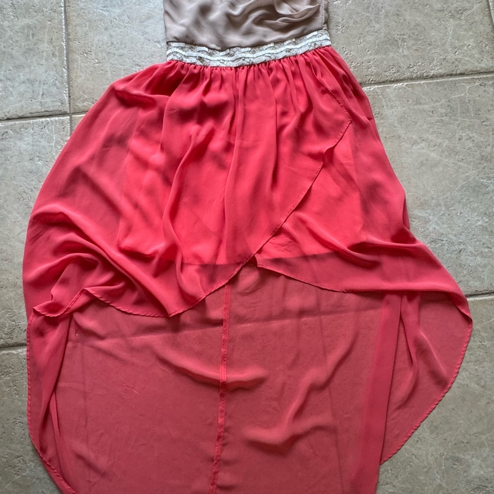 GUC: Gianni Bini Strapless High Low Dress in coral with beaded accents